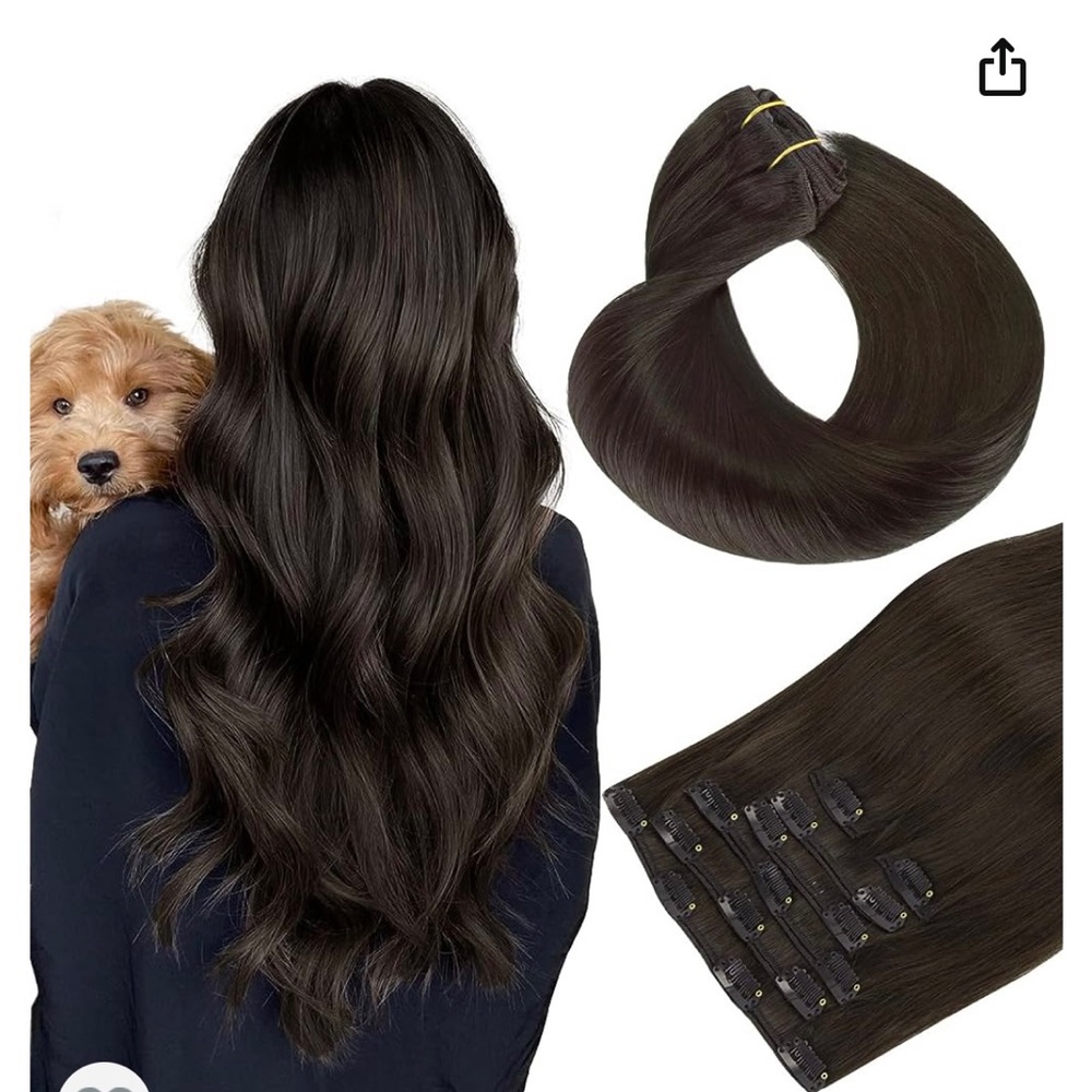 7 piece /20 inch / Dark Brown/ Clip in Remy Hair Extensions.